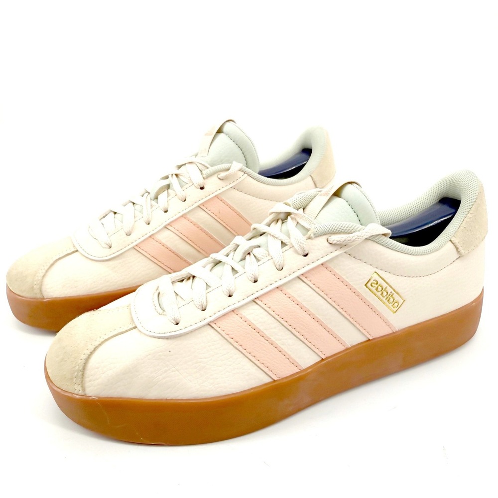 Adidas VL Court Bold Sneakers Womens 8.5 Cream Pink Gum Platform Low Preppy - Picture 2 of 8